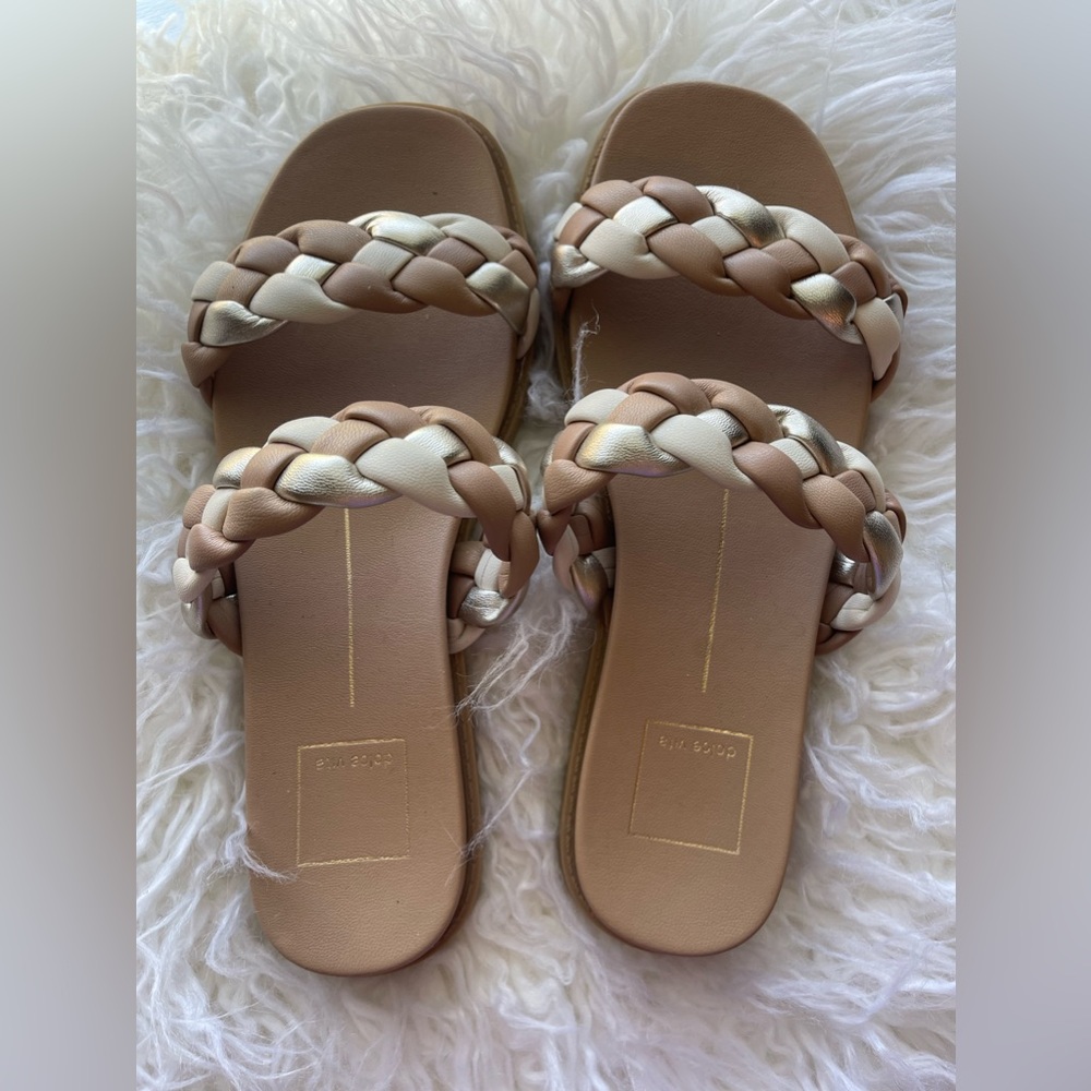 Dolce Vita Signe Braided Wedge Sandals Pink Taupe Cream Gold 6.5 - Picture 4 of 5